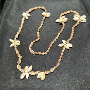Vintage Beach Boho Polished Double Cowrie And Shell Beaded 36" Necklace